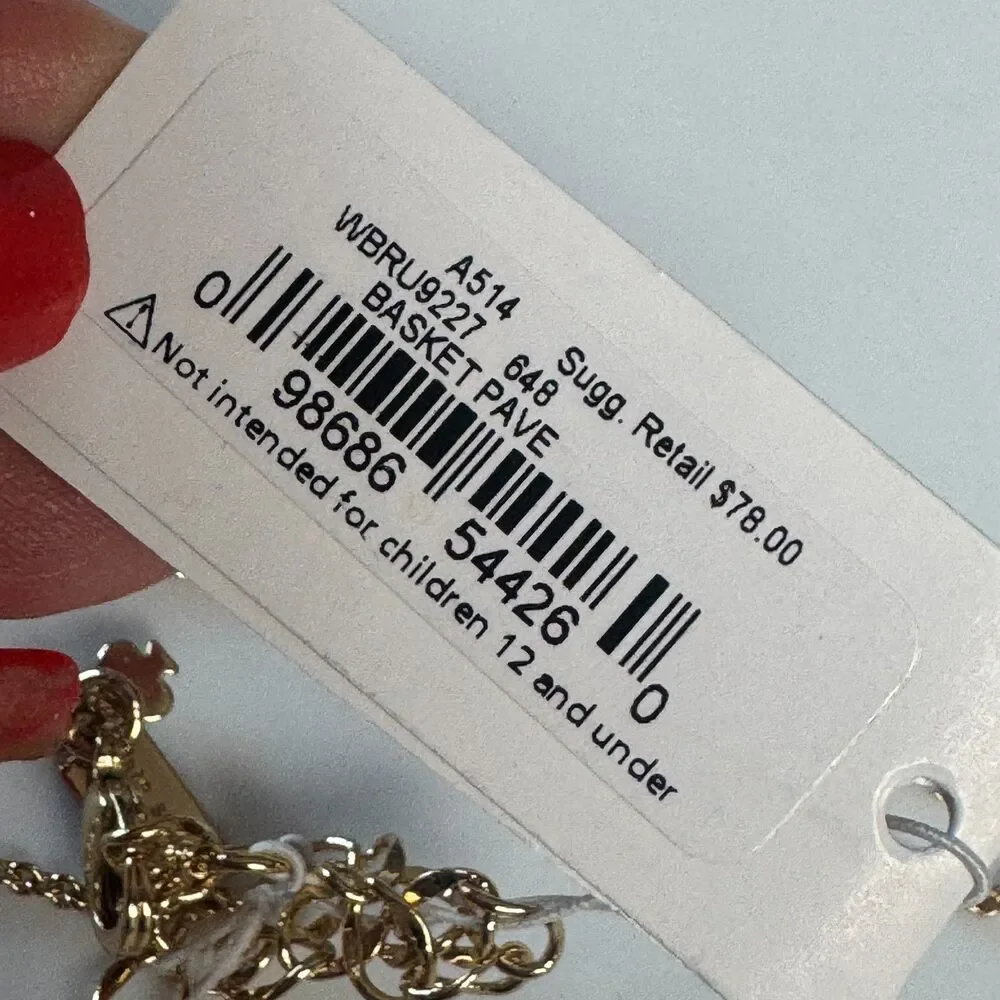 Kate Spade New York Basket Pave Pendant Necklace Gold Tone Red Stone NEW Retired